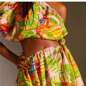 BRAND NEW Farm Rio Macaw Leaves One Shoulder Cut Out Multicolor Mini Dress Small